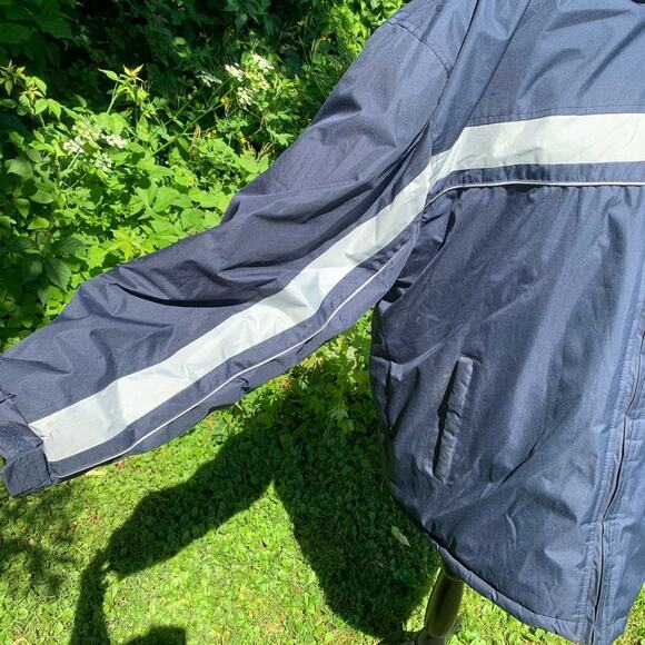 Navy blue and silver Fleece lined Zip up jacket with hide away hood - Picture 3 of 15